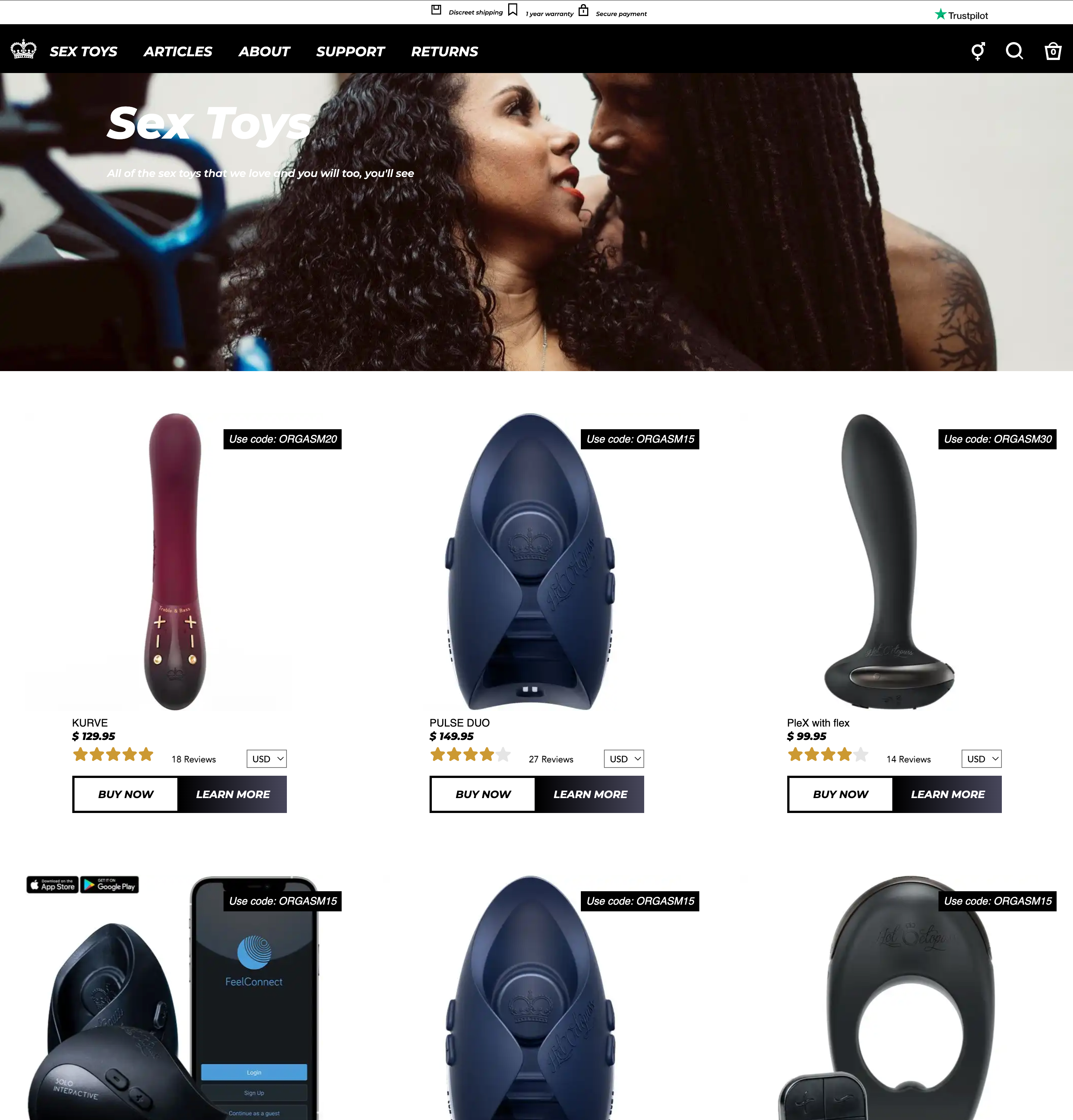 Product list page on old site