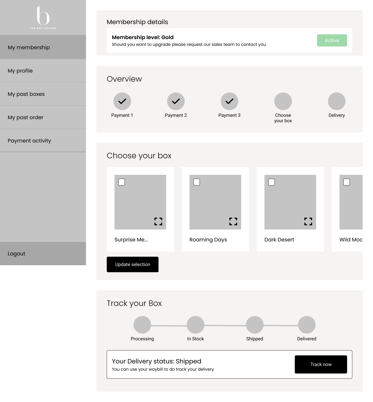 Wireframe for the about page